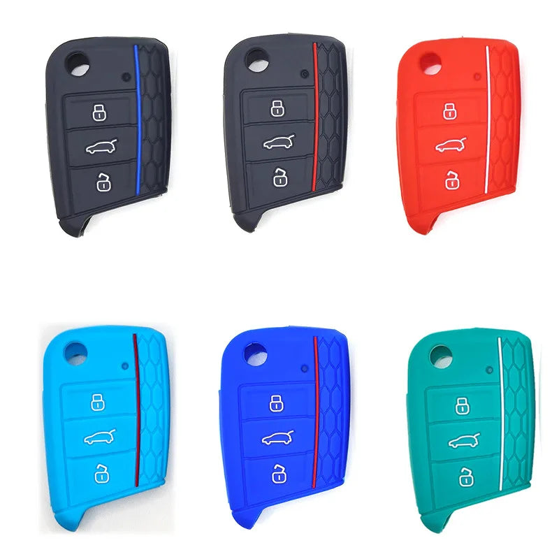 Car Key Cover Case Silicone Shell For VW Golf 7 MK7 VII Tiguan Rimmed Silicone Key Cover Lamdo Soft Drop Rubber Red Line Car