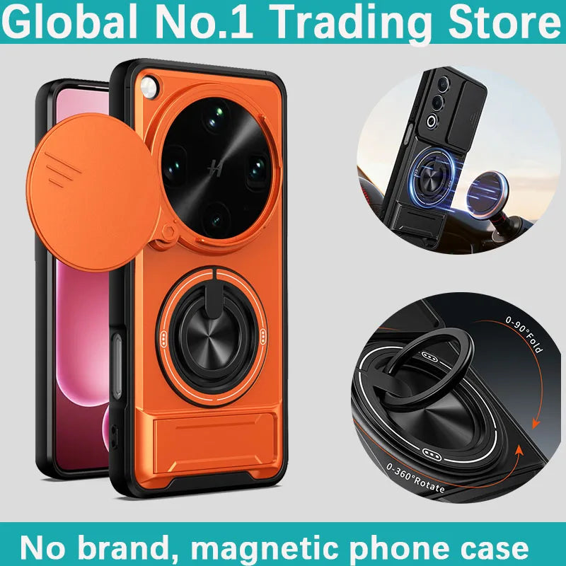 For OPPO Find X9 Ultra Sliding cover sliding window plastic magnetic phone case rotating ring protective cover For X9 Ultra