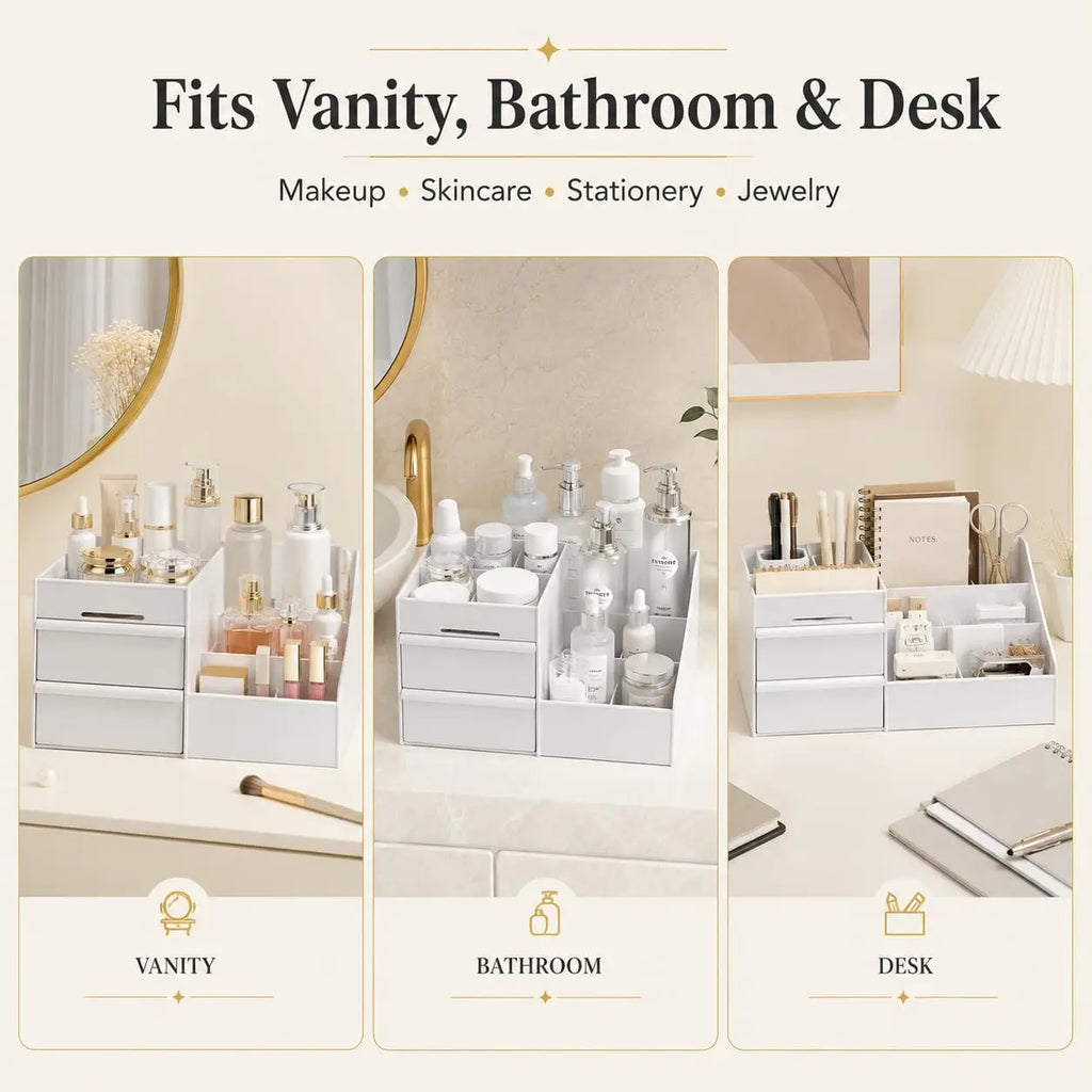 1pc White New Drawer Makeup Storage Box Dormitory Finishing Plastic Shelf Cosmetics Skin Care Dressing Table Desktop