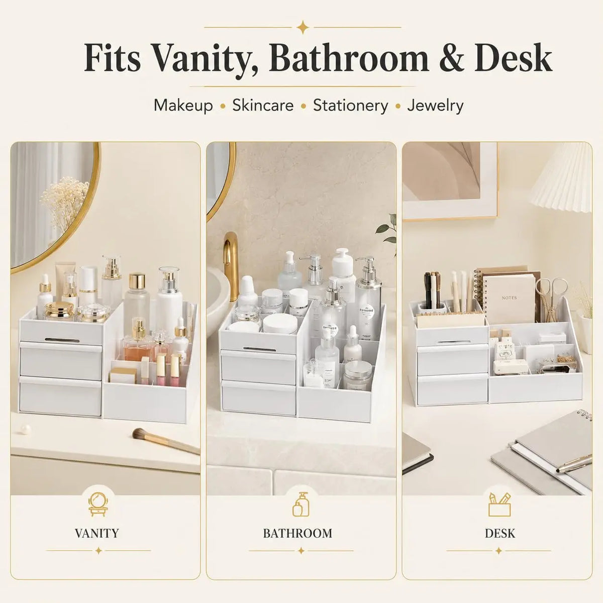 1pc White New Drawer Makeup Storage Box Dormitory Finishing Plastic Shelf Cosmetics Skin Care Dressing Table Desktop