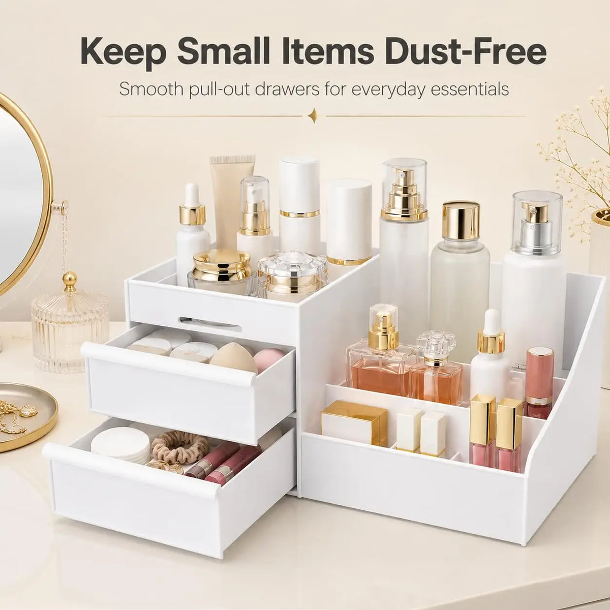 1pc White New Drawer Makeup Storage Box Dormitory Finishing Plastic Shelf Cosmetics Skin Care Dressing Table Desktop