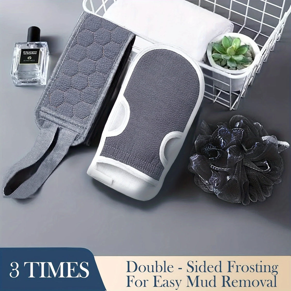 3pcs Exfoliating Body Scrubber Set with Back Scrubber Bath Glove Shower Loofah Sponge for Deep Clean Skin Vitalize Body Care
