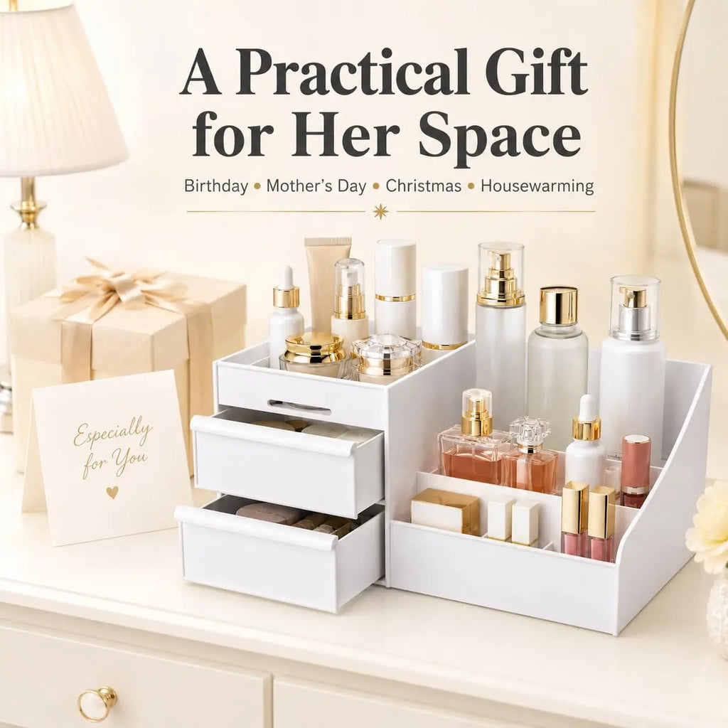 1pc White New Drawer Makeup Storage Box Dormitory Finishing Plastic Shelf Cosmetics Skin Care Dressing Table Desktop