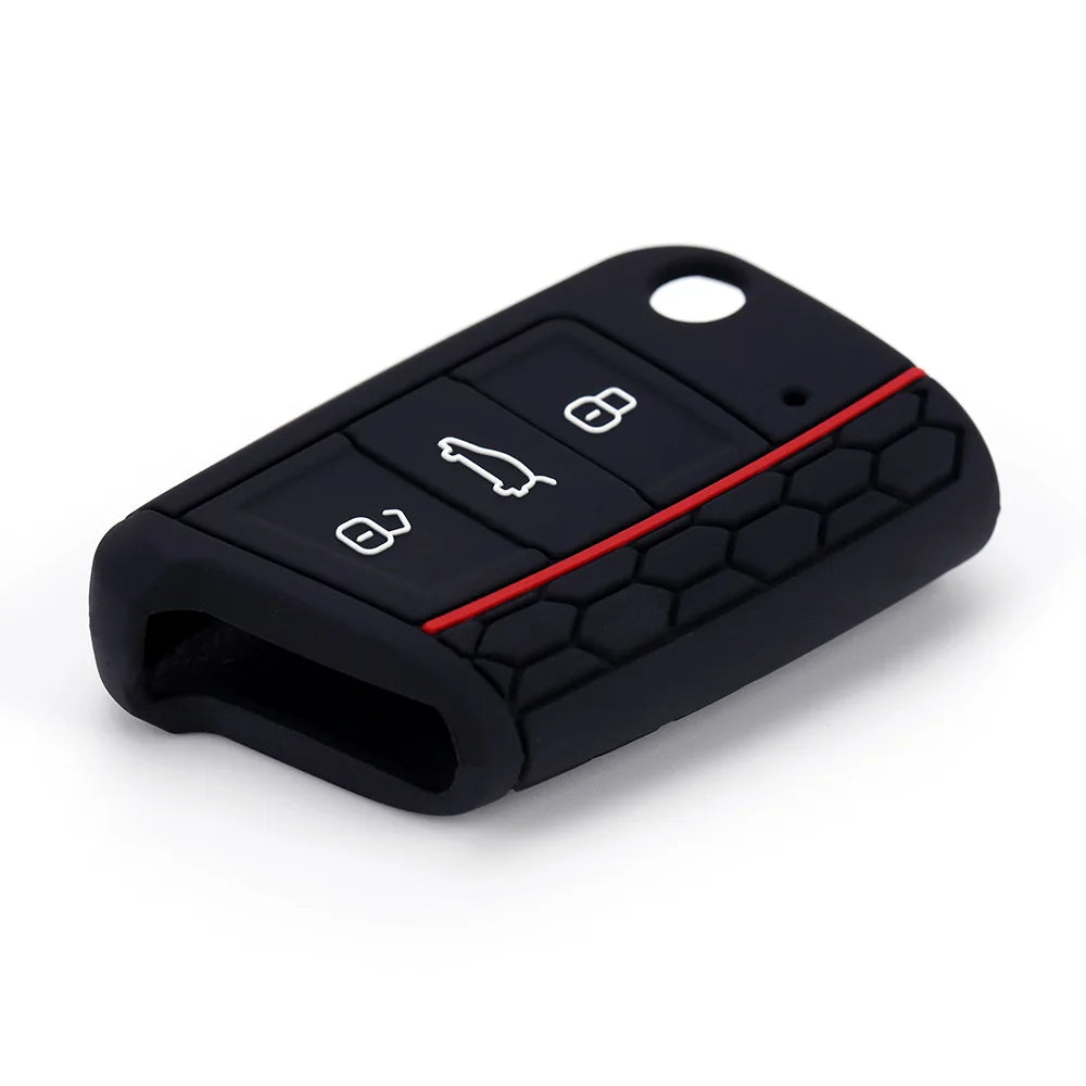 Car Key Cover Case Silicone Shell For VW Golf 7 MK7 VII Tiguan Rimmed Silicone Key Cover Lamdo Soft Drop Rubber Red Line Car