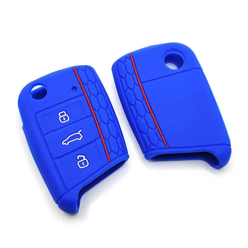 Car Key Cover Case Silicone Shell For VW Golf 7 MK7 VII Tiguan Rimmed Silicone Key Cover Lamdo Soft Drop Rubber Red Line Car
