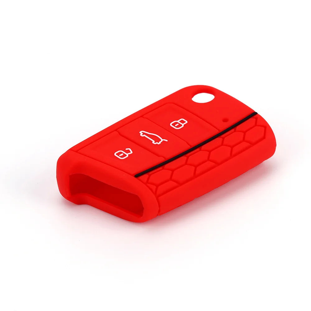 Car Key Cover Case Silicone Shell For VW Golf 7 MK7 VII Tiguan Rimmed Silicone Key Cover Lamdo Soft Drop Rubber Red Line Car