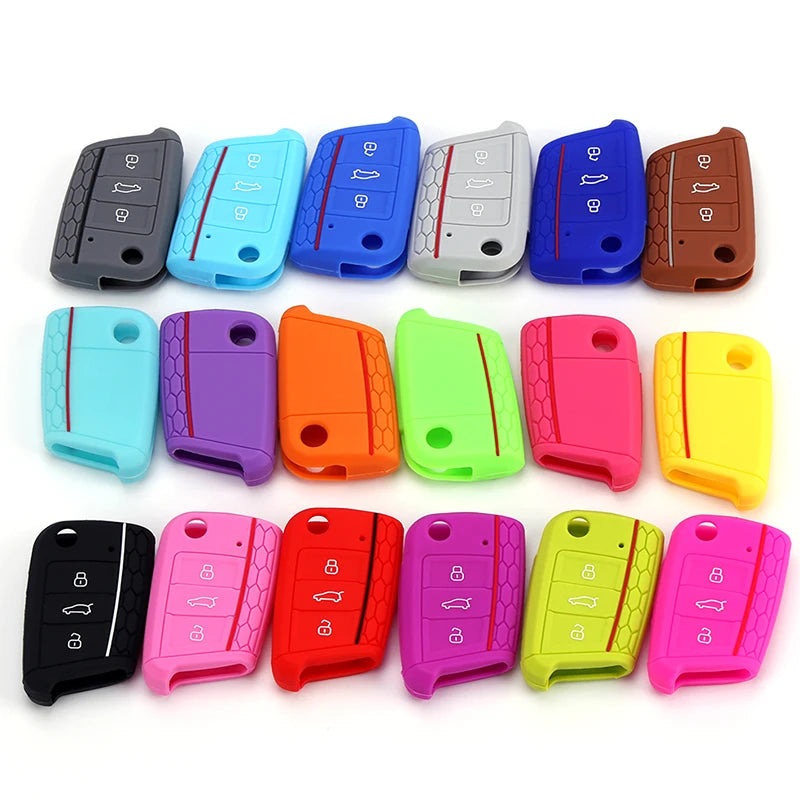 Car Key Cover Case Silicone Shell For VW Golf 7 MK7 VII Tiguan Rimmed Silicone Key Cover Lamdo Soft Drop Rubber Red Line Car