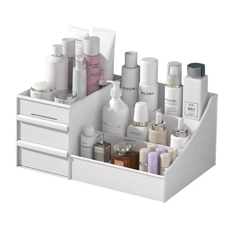 1pc White New Drawer Makeup Storage Box Dormitory Finishing Plastic Shelf Cosmetics Skin Care Dressing Table Desktop