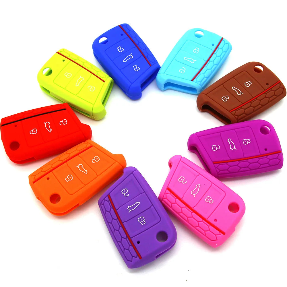 Car Key Cover Case Silicone Shell For VW Golf 7 MK7 VII Tiguan Rimmed Silicone Key Cover Lamdo Soft Drop Rubber Red Line Car