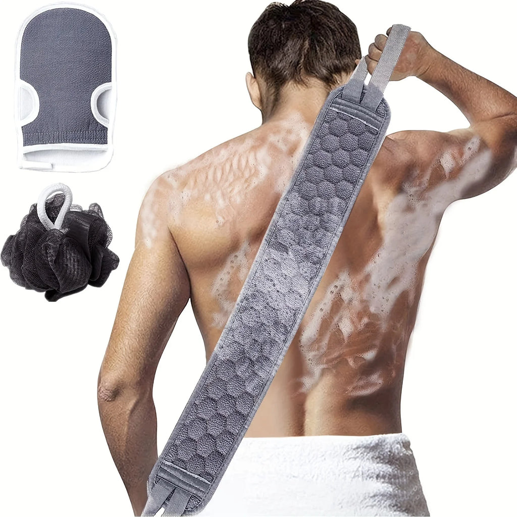 3pcs Exfoliating Body Scrubber Set with Back Scrubber Bath Glove Shower Loofah Sponge for Deep Clean Skin Vitalize Body Care