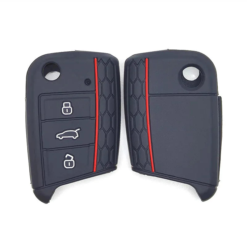 Car Key Cover Case Silicone Shell For VW Golf 7 MK7 VII Tiguan Rimmed Silicone Key Cover Lamdo Soft Drop Rubber Red Line Car