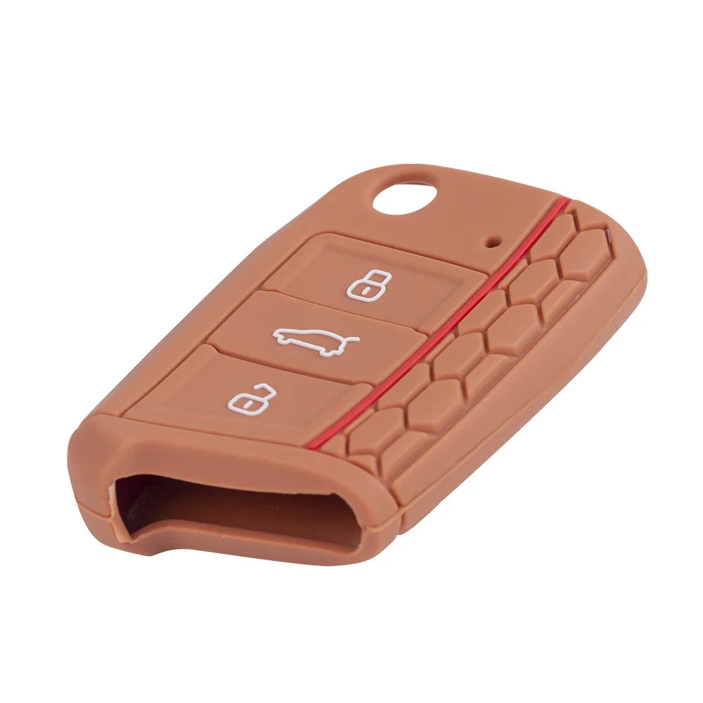 Car Key Cover Case Silicone Shell For VW Golf 7 MK7 VII Tiguan Rimmed Silicone Key Cover Lamdo Soft Drop Rubber Red Line Car