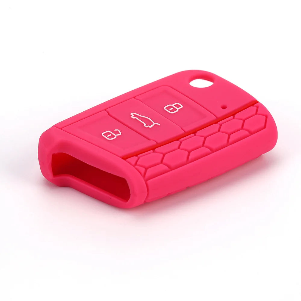 Car Key Cover Case Silicone Shell For VW Golf 7 MK7 VII Tiguan Rimmed Silicone Key Cover Lamdo Soft Drop Rubber Red Line Car