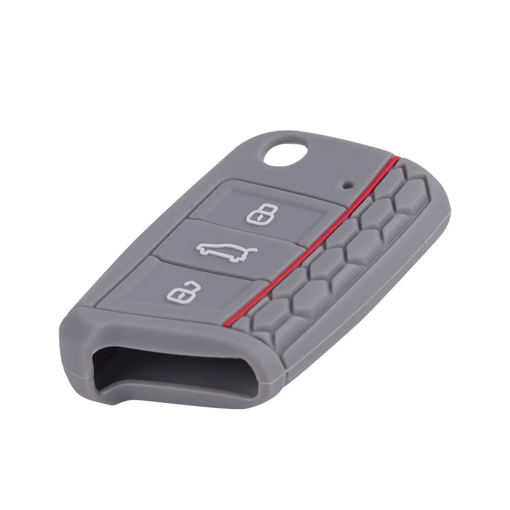 Car Key Cover Case Silicone Shell For VW Golf 7 MK7 VII Tiguan Rimmed Silicone Key Cover Lamdo Soft Drop Rubber Red Line Car