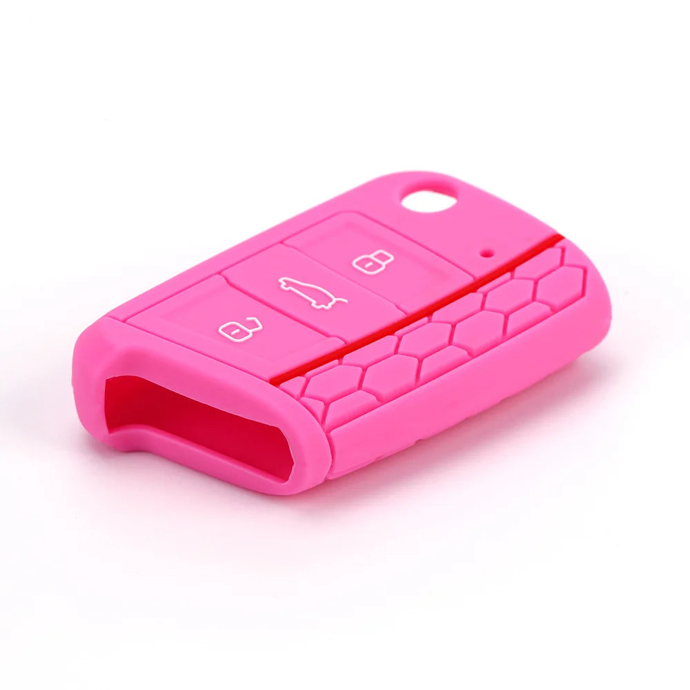 Car Key Cover Case Silicone Shell For VW Golf 7 MK7 VII Tiguan Rimmed Silicone Key Cover Lamdo Soft Drop Rubber Red Line Car