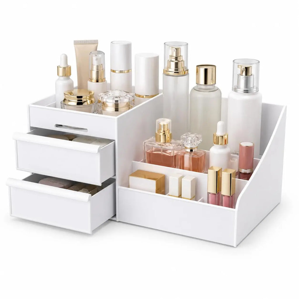 1pc White New Drawer Makeup Storage Box Dormitory Finishing Plastic Shelf Cosmetics Skin Care Dressing Table Desktop