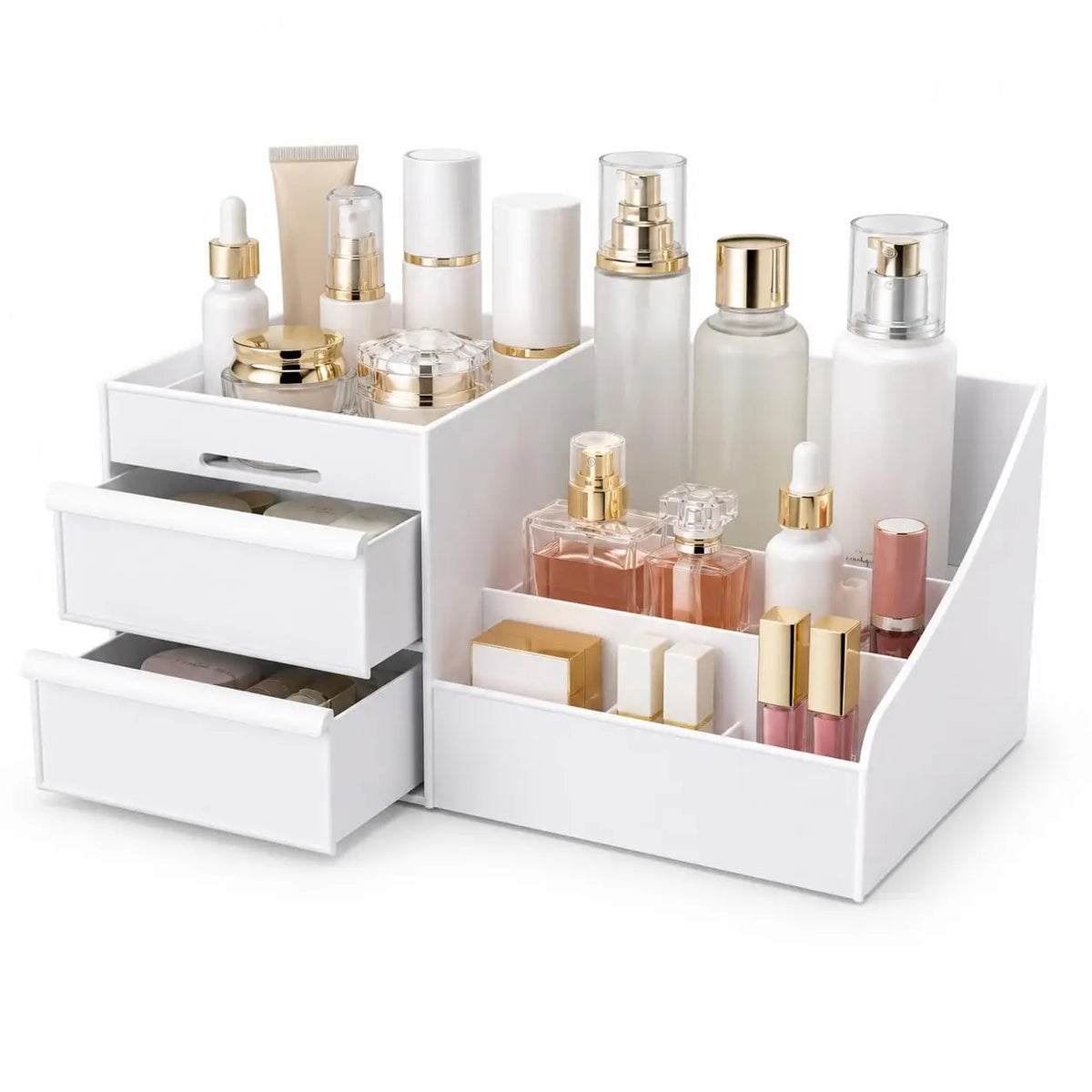 1pc White New Drawer Makeup Storage Box Dormitory Finishing Plastic Shelf Cosmetics Skin Care Dressing Table Desktop